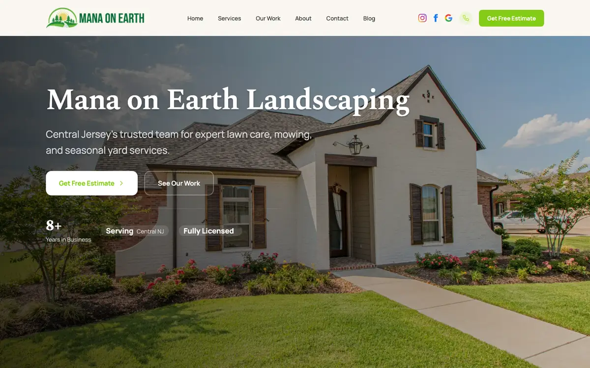 The live Mana on Earth Landscaping website Fasite built, open at www.manaonearth.com