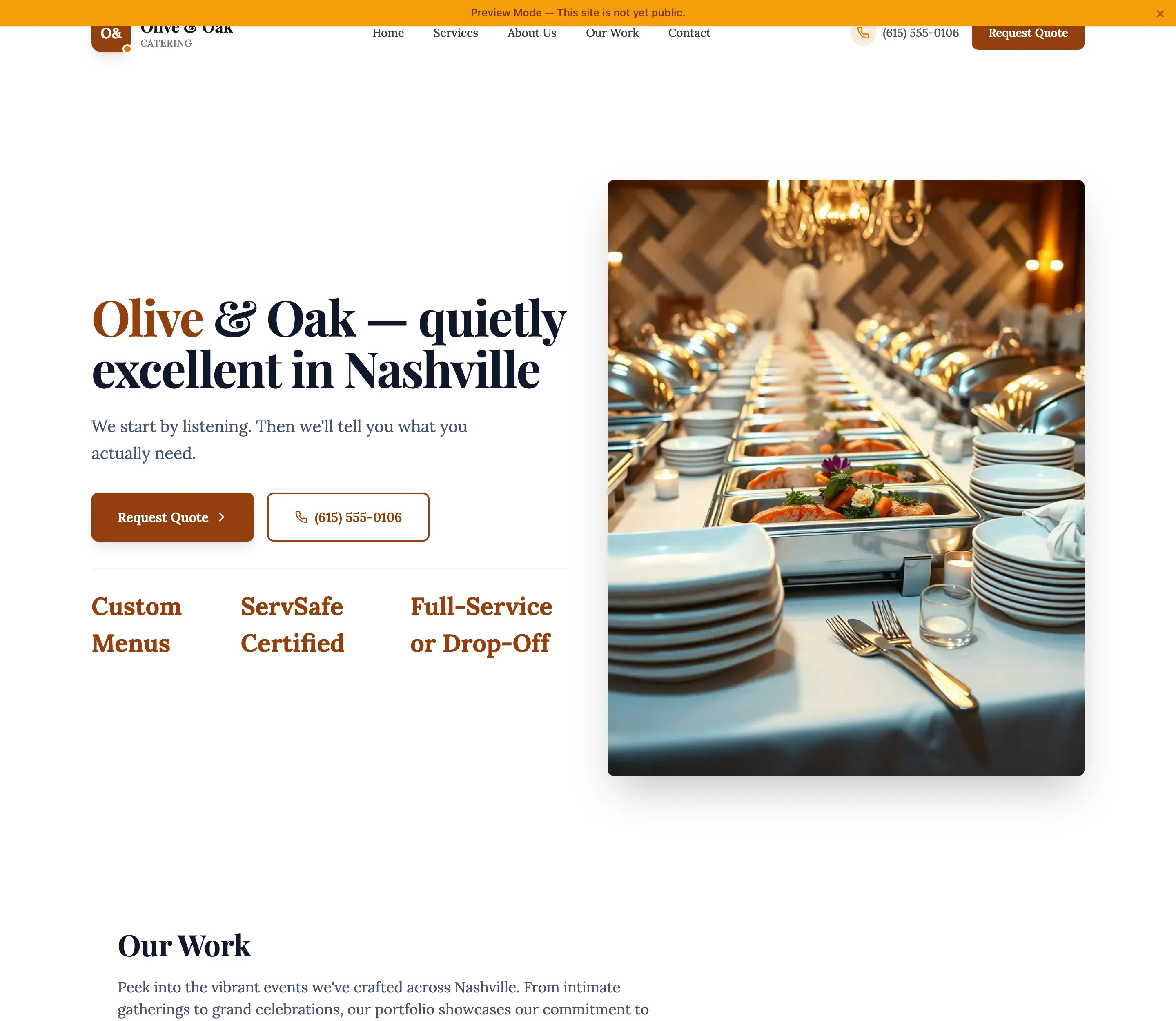 Olive & Oak, a restaurant site generated by Fasite