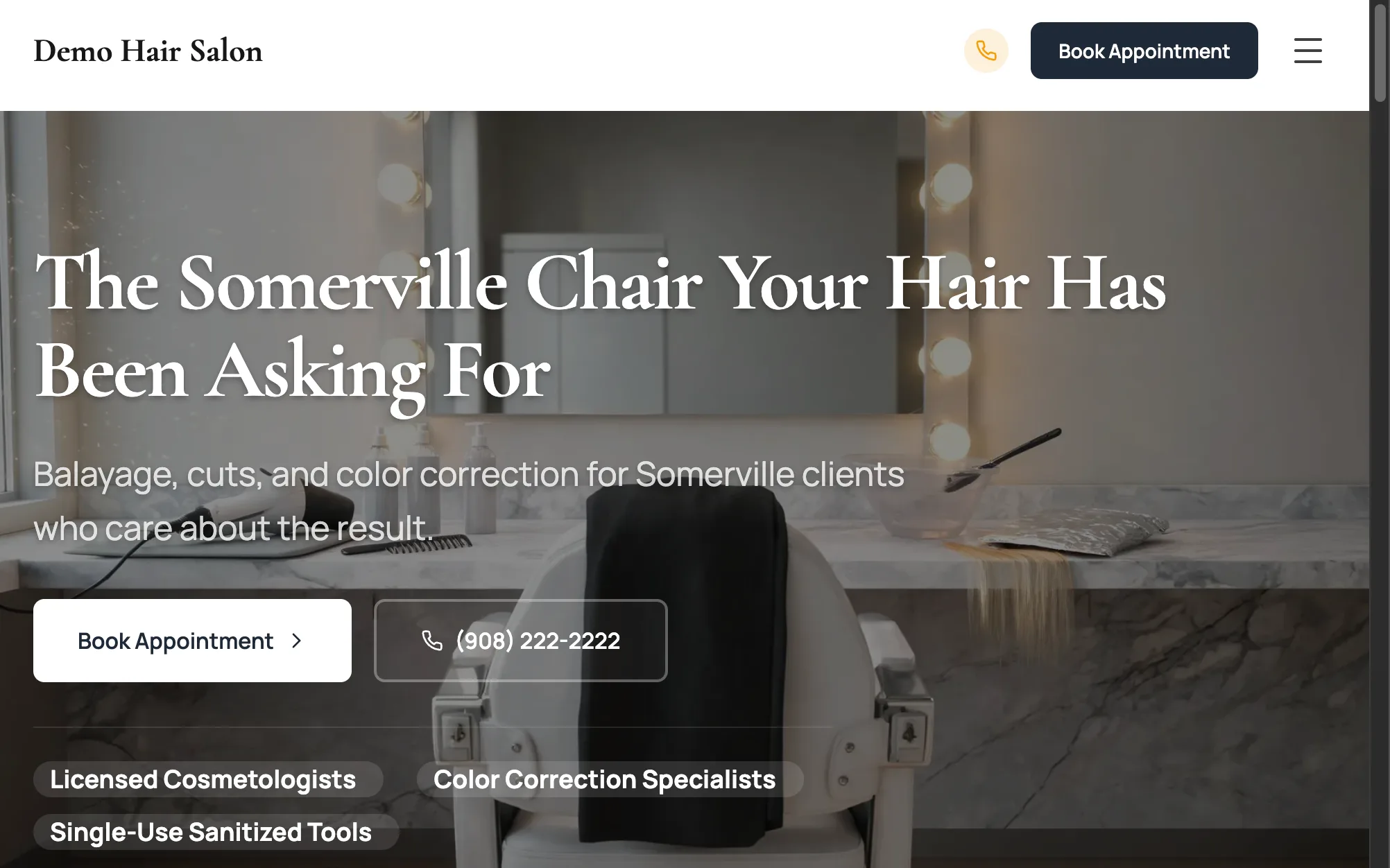 Demo Hair Salon, a live hair salon site built by Fasite