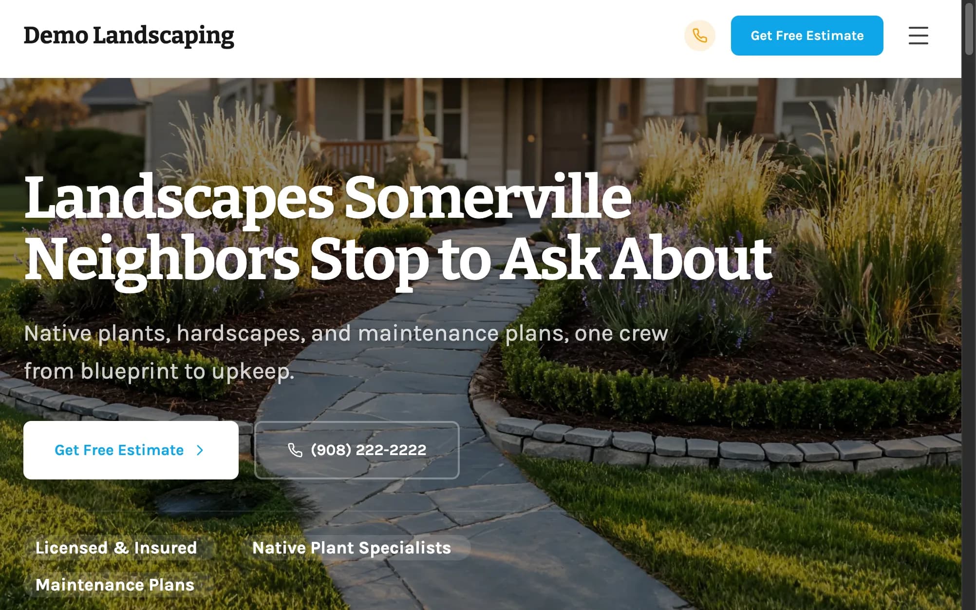 Demo Landscaping, a live landscaping site built by Fasite