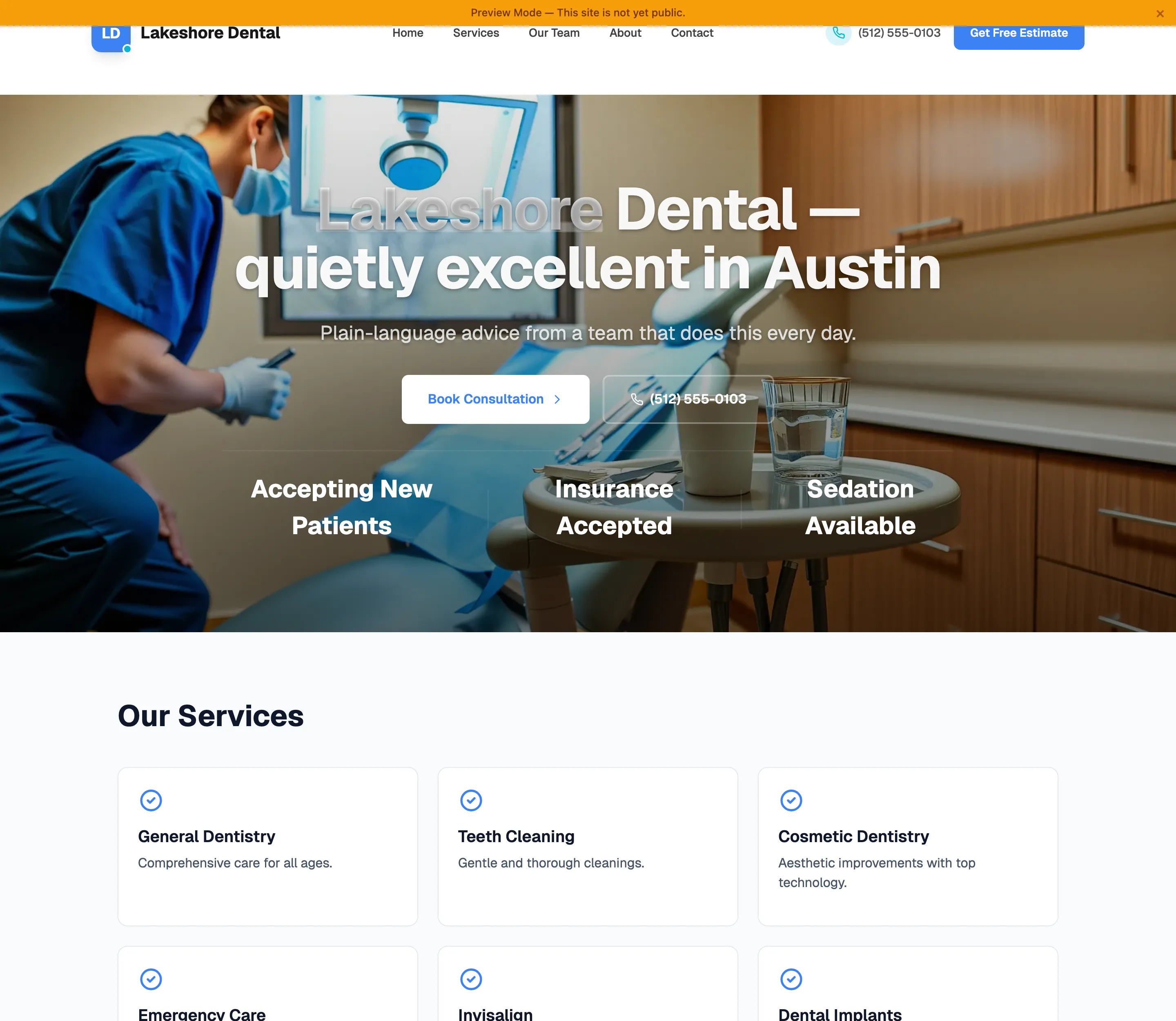 Dental practice site generated by Fasite